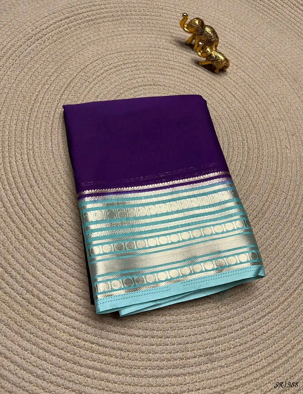 Purple & Mint - Mysore Crepe Saree