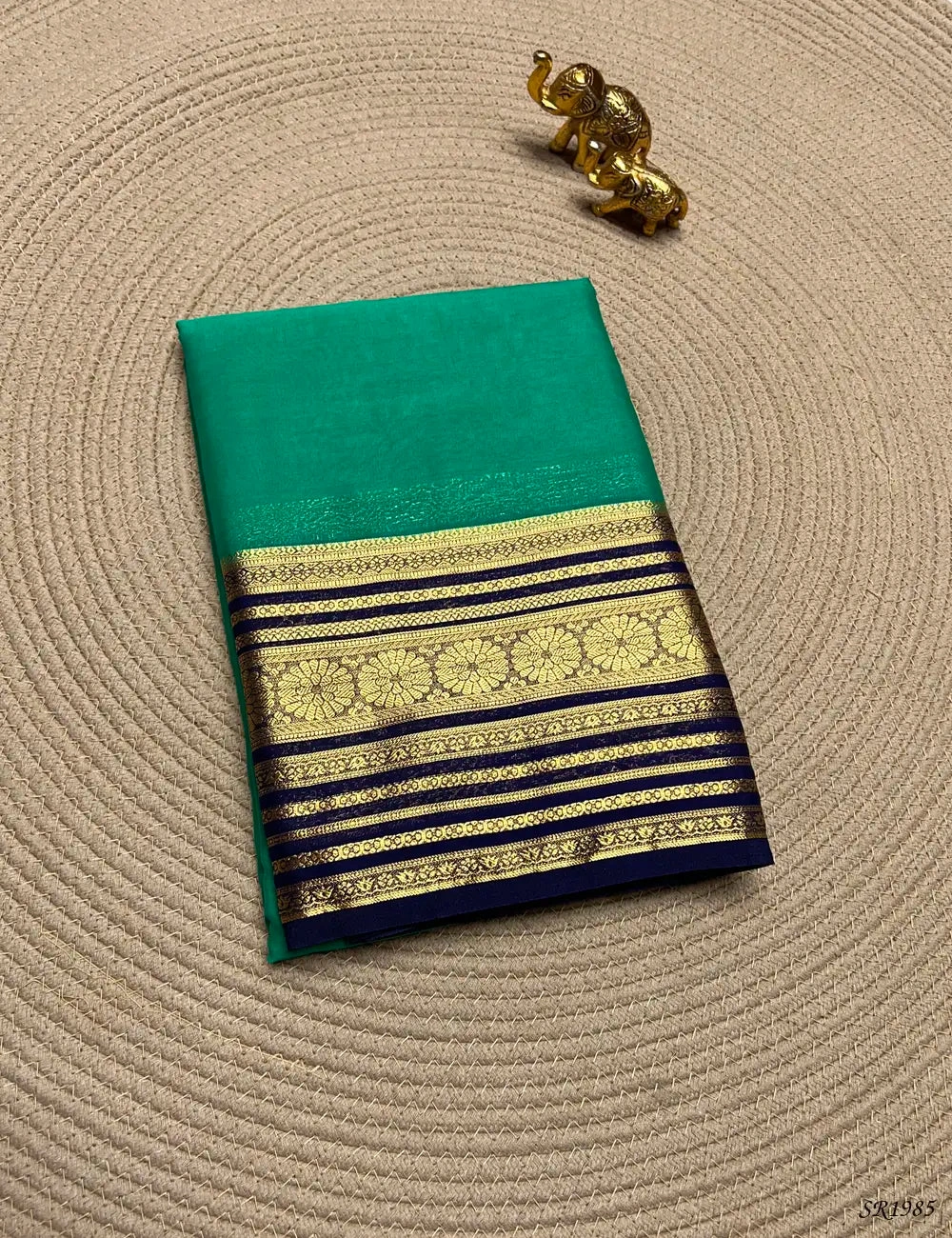 Green & Ink Blue - Mysore Crepe Saree